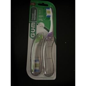 GUM‎ Folding Travel Toothbrush Soft Bristles Compact Head Tongue Cleaner 2 Pack
